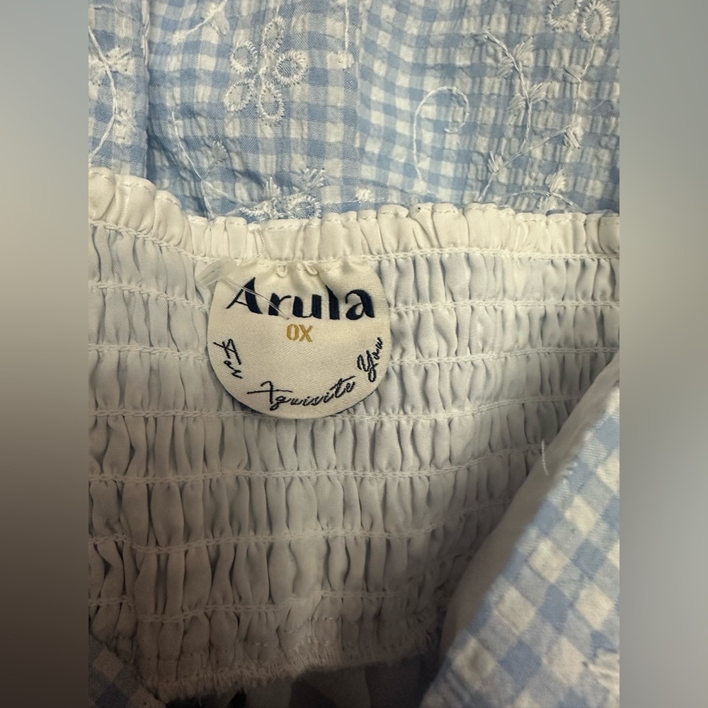 Arula Altar'd State NWOT gingham embroidered tiered mini dress 0X, 20" Ptp - Picture 5 of 9